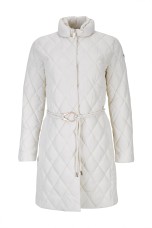 Quilted parka with metal buckle belt