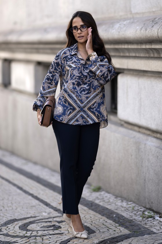 Paisley print tunic with flap pockets