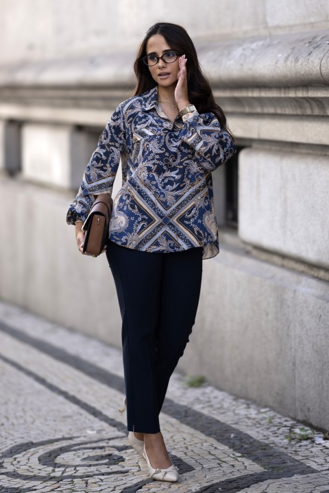 Paisley print tunic with flap pockets