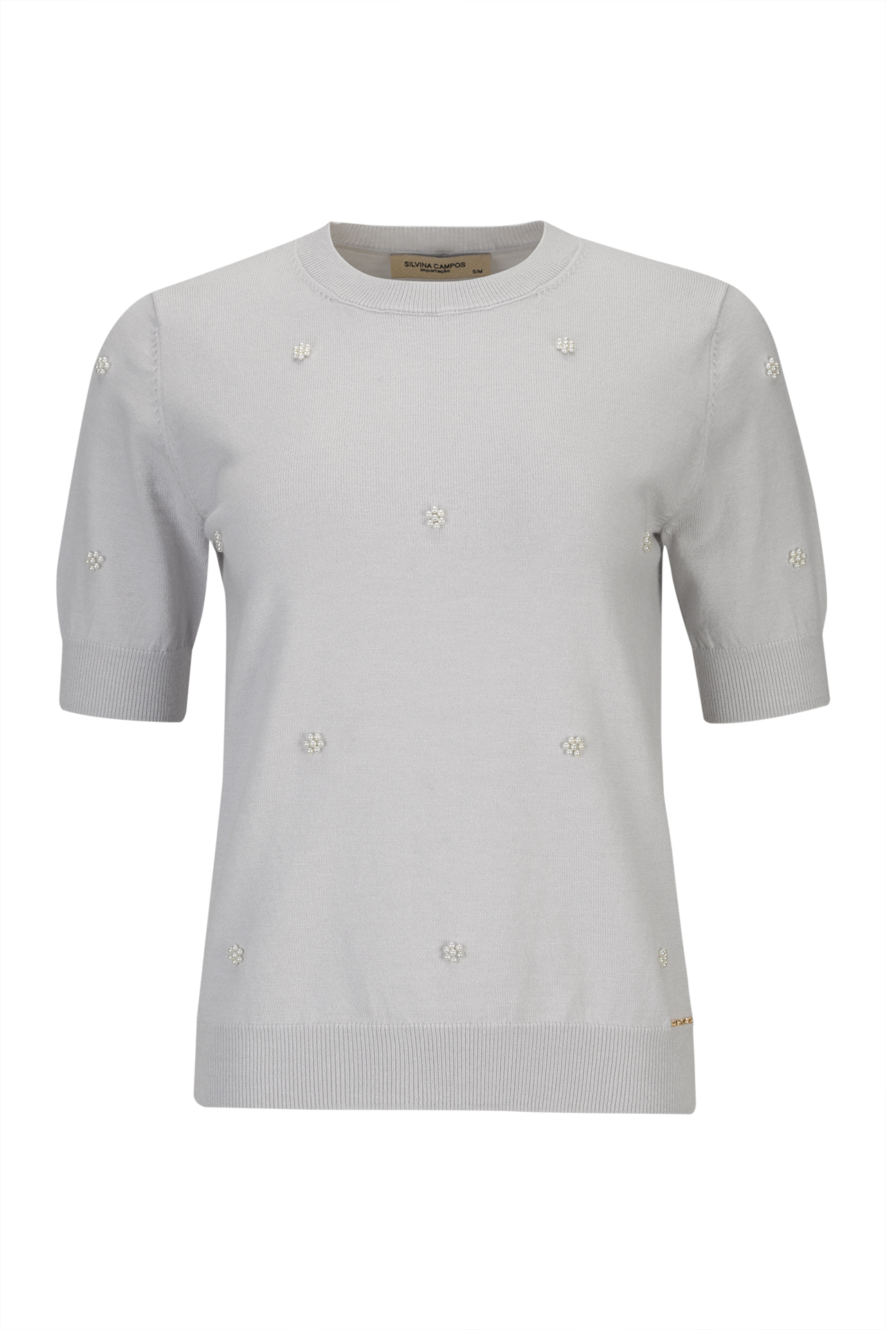 Short-sleeved blouse with pearls