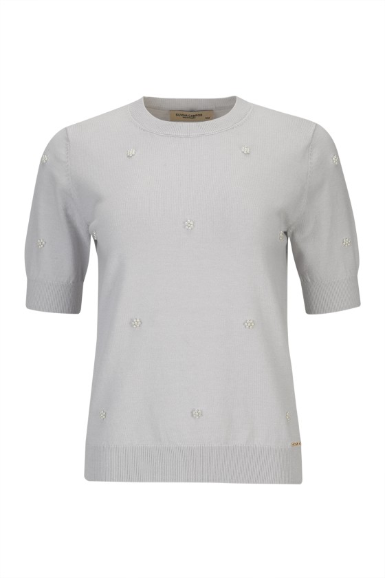 Short-sleeved blouse with pearls
