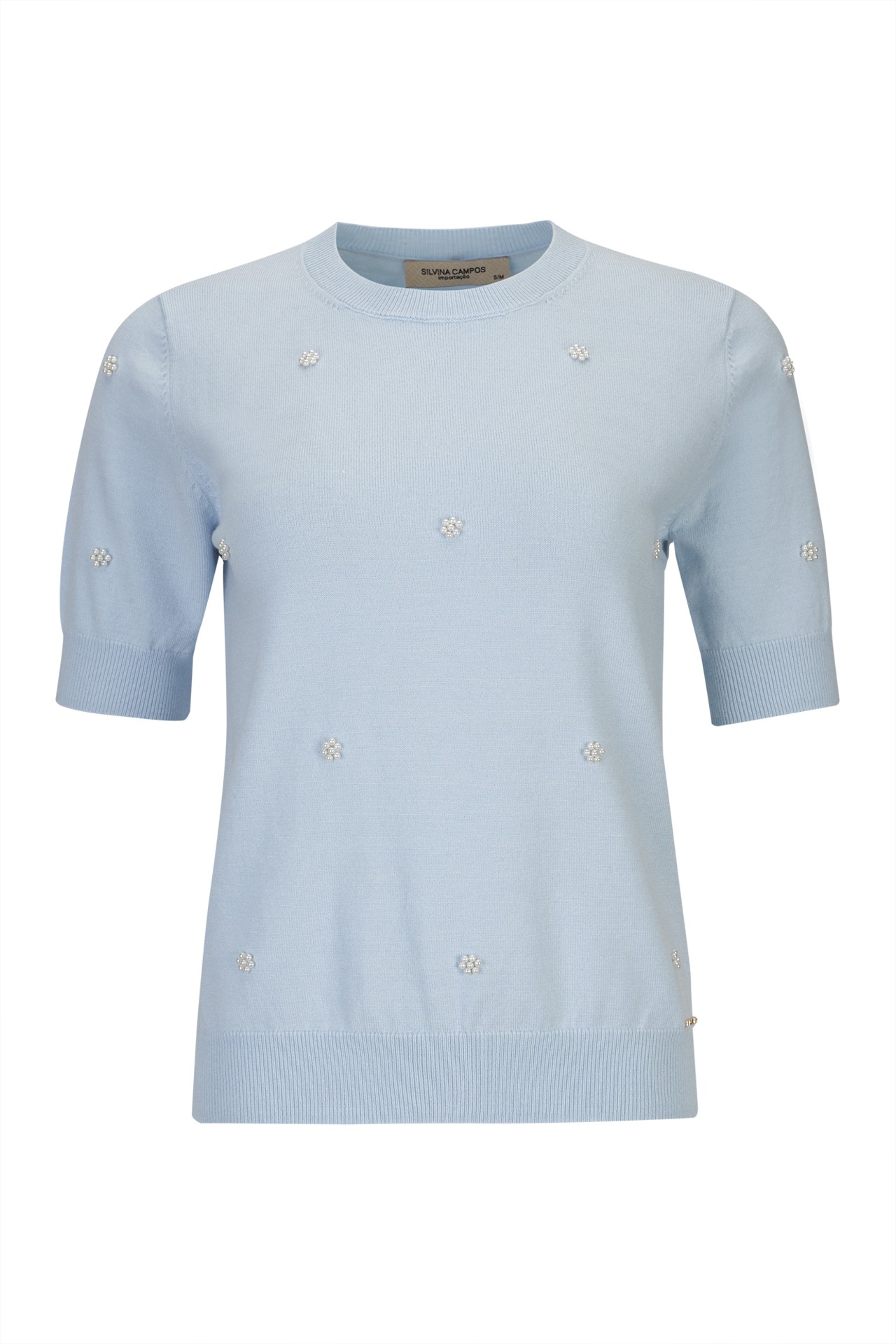 Short-sleeved blouse with pearls
