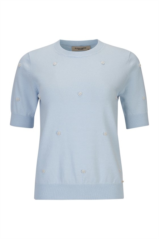 Short-sleeved blouse with pearls
