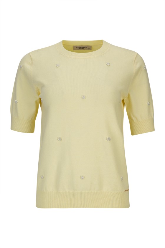 Camisola manga curta pérolas