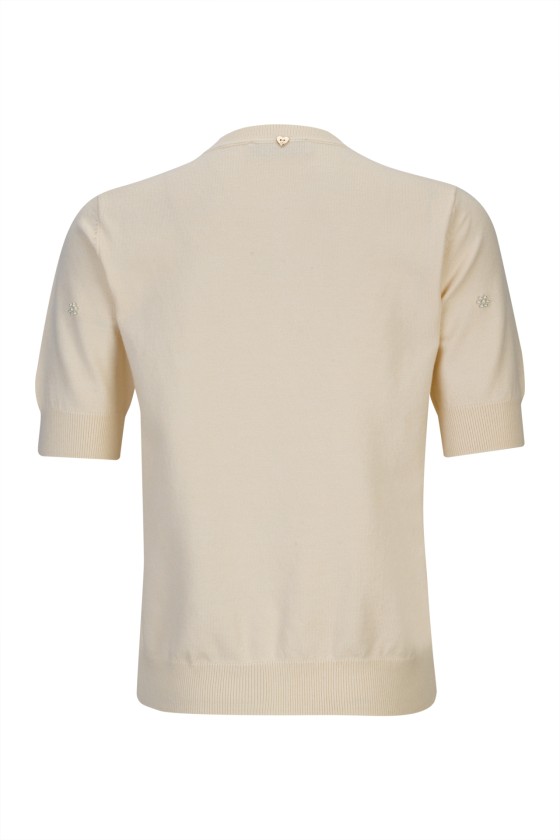 Short-sleeved blouse with pearls