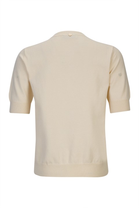Short-sleeved blouse with pearls