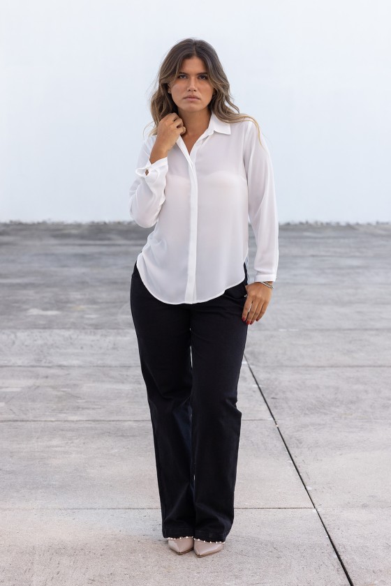 Cream blouse with a classic cut