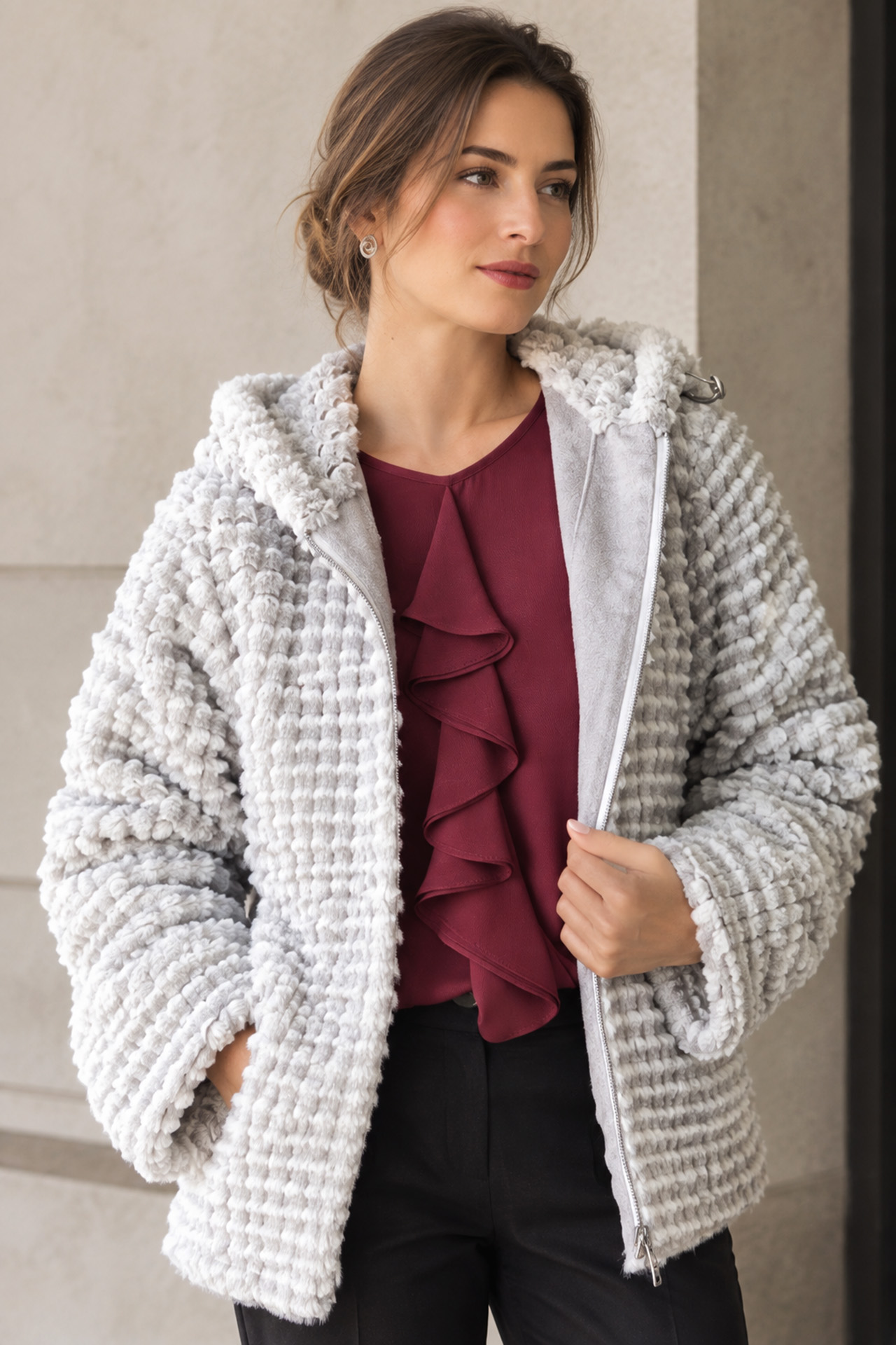 Veste réversible en daim et fourrure