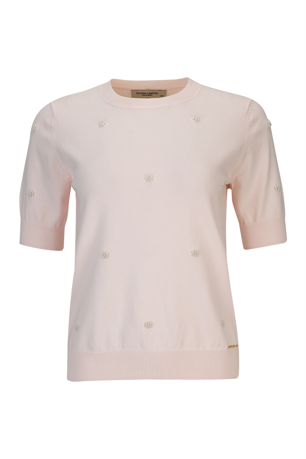Short-sleeved blouse with pearls
