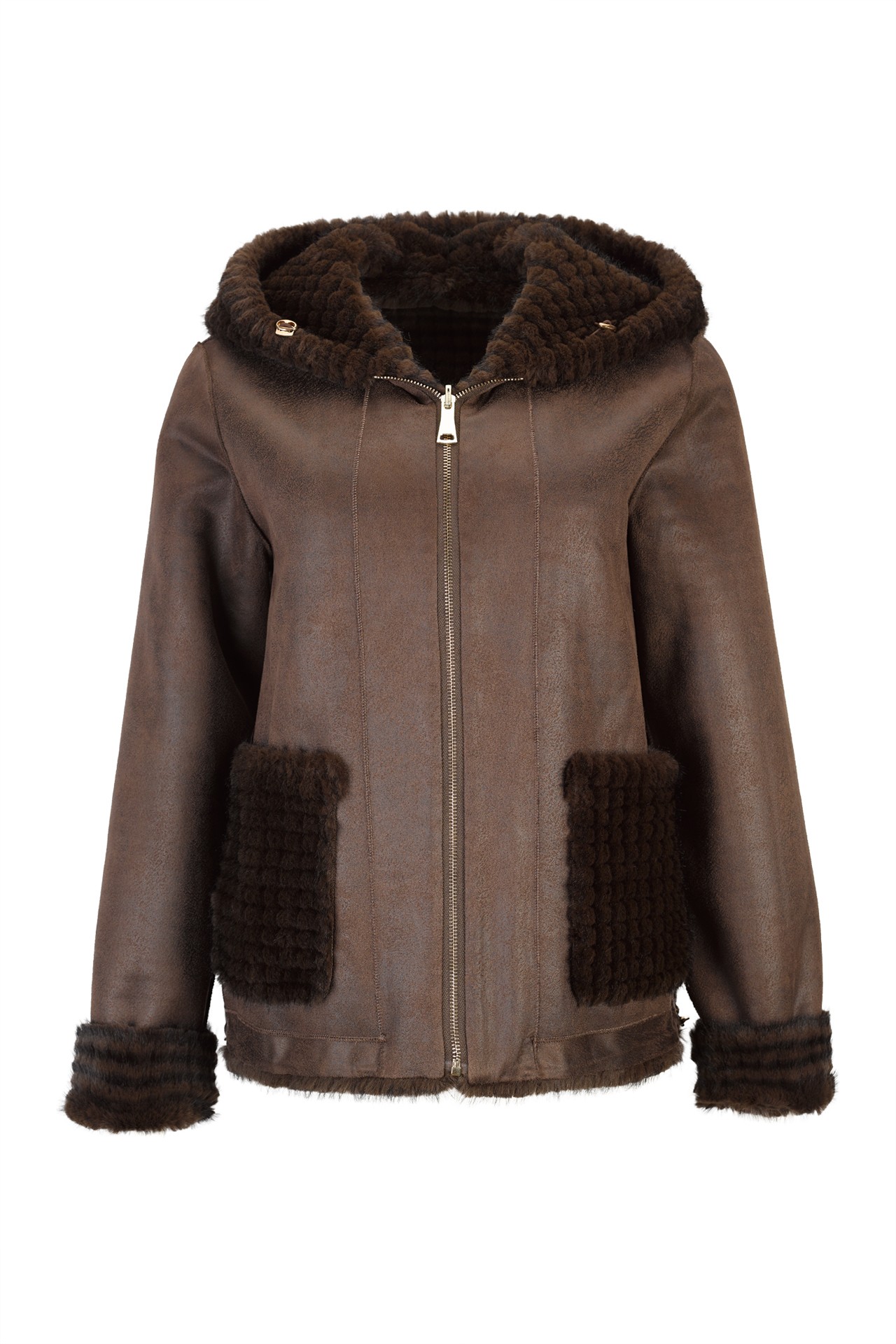 Veste réversible en daim et fourrure