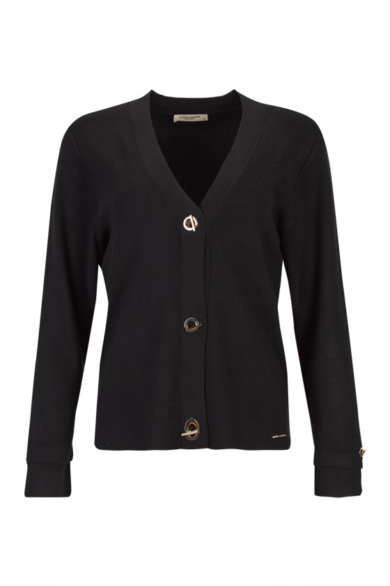 Knit cardigan with eyelet buttons