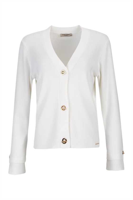 Knit cardigan with eyelet buttons