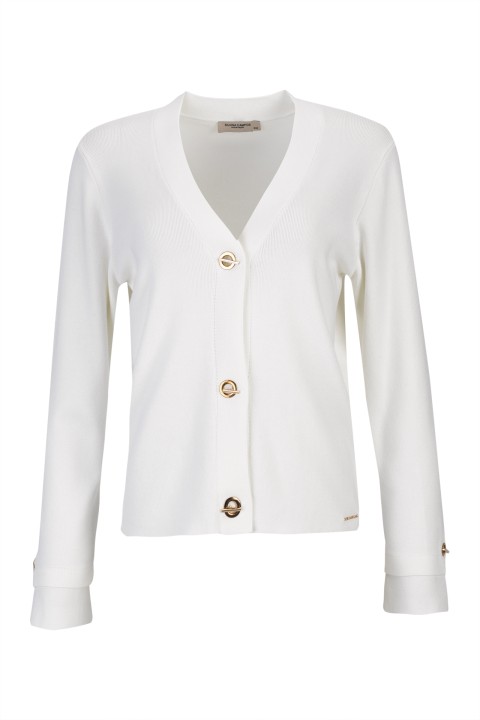 Knit cardigan with eyelet buttons