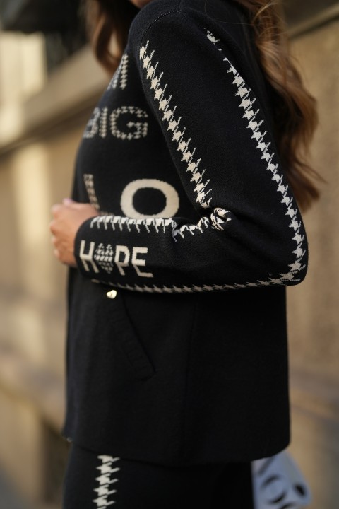 Knitted jacket with jacquard lettering Knitted jacket with jacquard lettering
