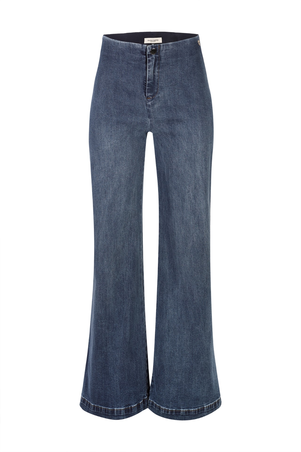 Wide-leg denim trousers