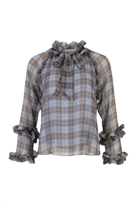 Plaid tunic with bow and ruffles