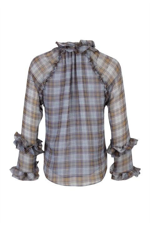 Plaid tunic with bow and ruffles
