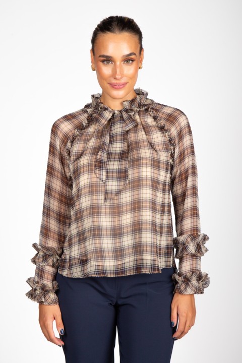 Plaid tunic with bow and ruffles