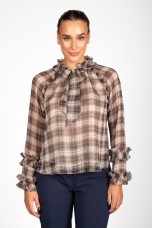 Plaid tunic with bow and ruffles