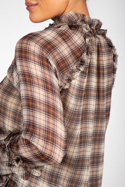 Plaid tunic with bow and ruffles
