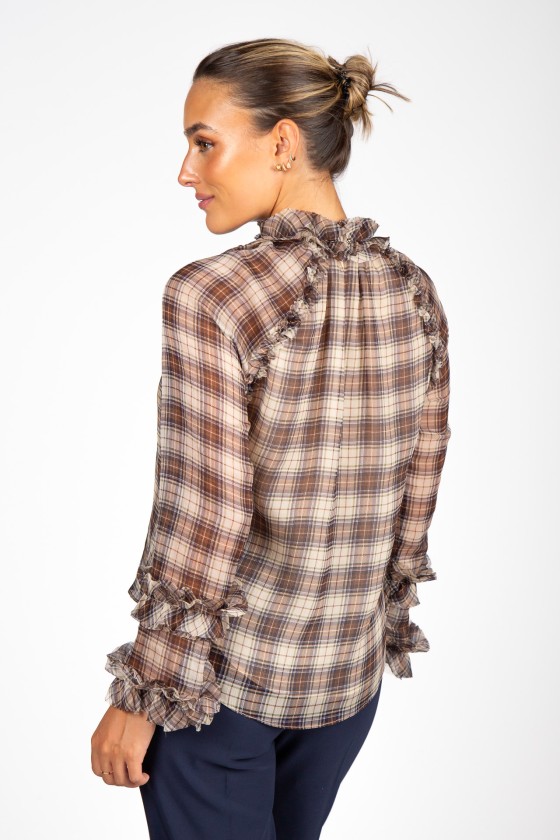 Plaid tunic with bow and ruffles