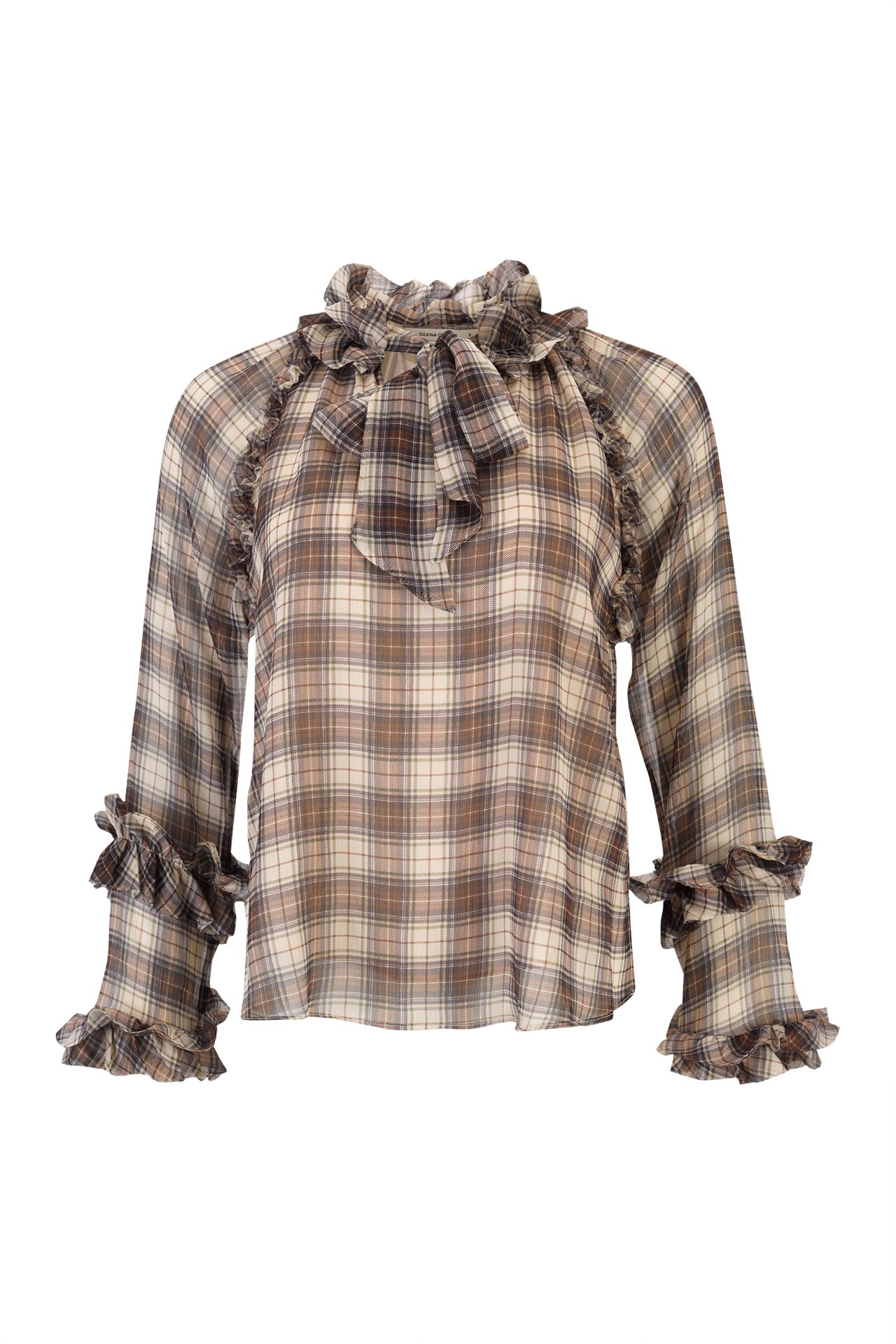 Plaid tunic with bow and ruffles