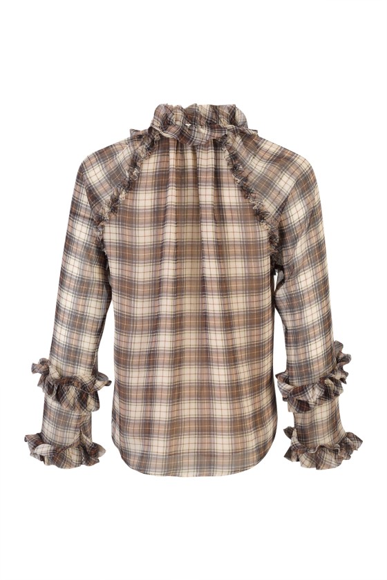 Plaid tunic with bow and ruffles