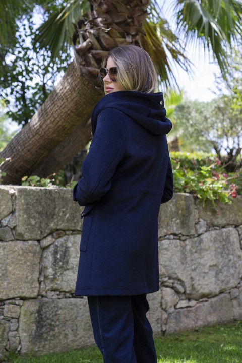 Abrigo anorak de lana con capucha