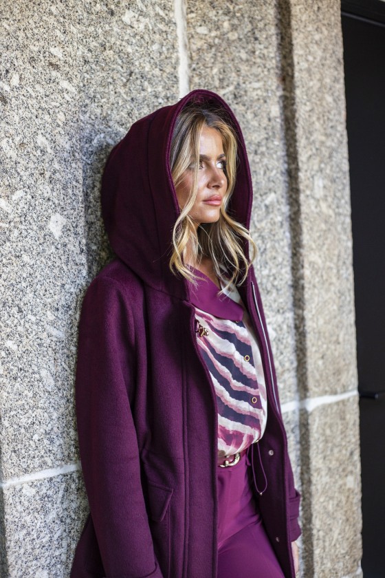 Abrigo anorak de lana con capucha