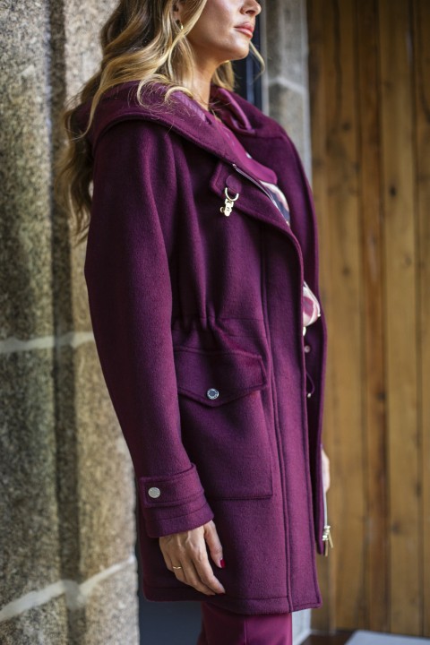 Abrigo anorak de lana con capucha