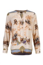 Printed tunic with bow and gold eyelets