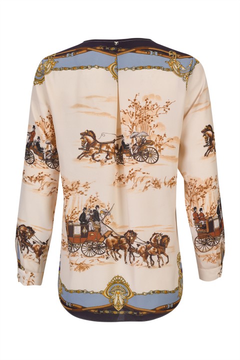 Printed tunic with bow and gold eyelets