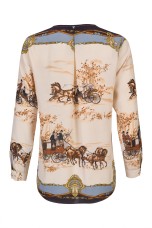Printed tunic with bow and gold eyelets