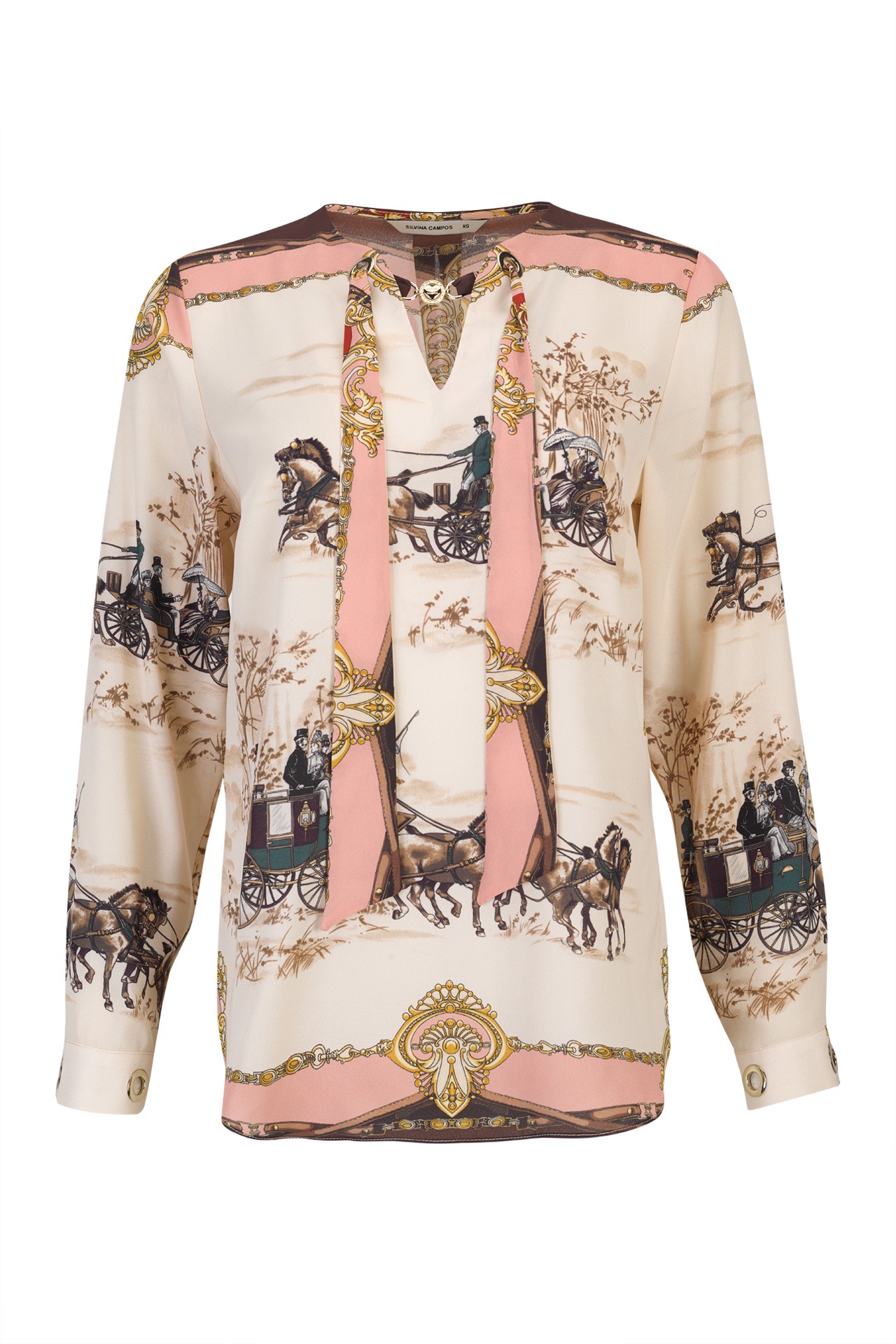 Túnica estampada com laço e ilhós dourados