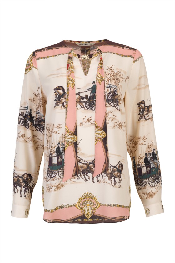 Túnica estampada com laço e ilhós dourados