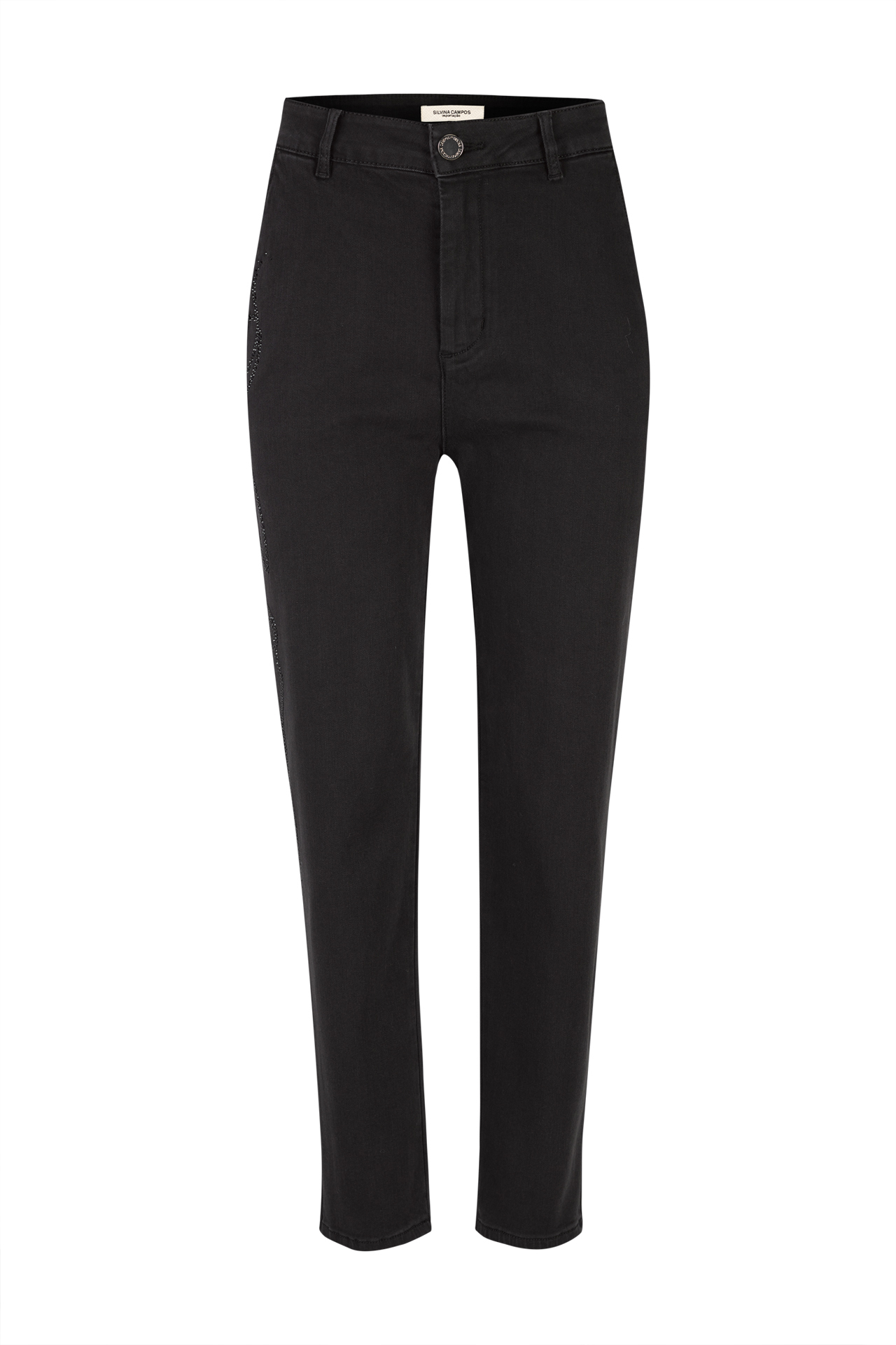 Denim trousers with rhinestones