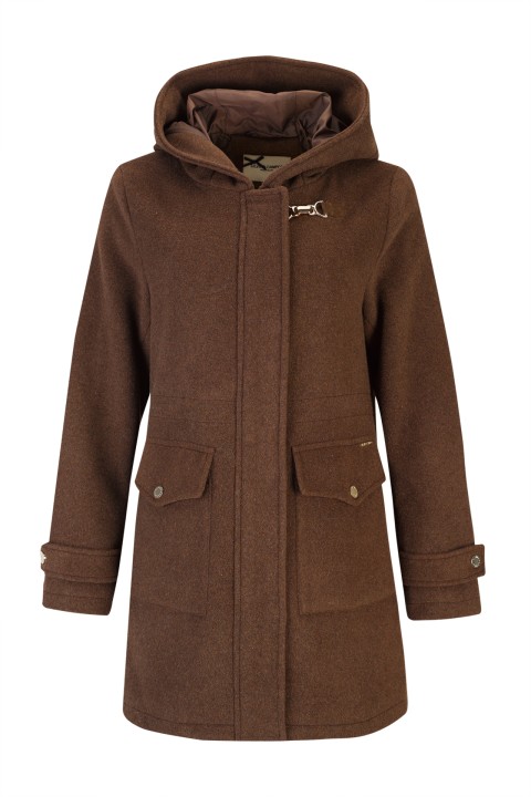 Abrigo anorak de lana con capucha
